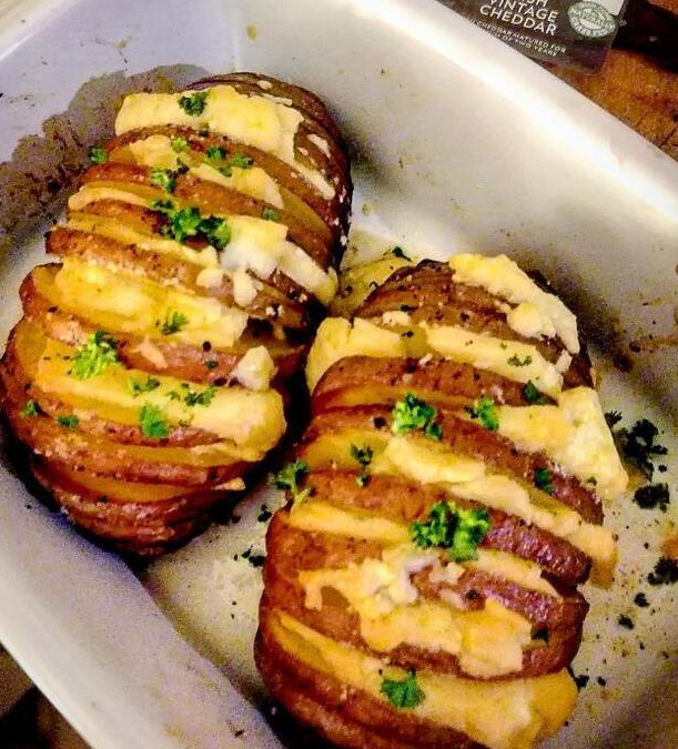 Cheesy Hasselback Baked Potatoes (With Cahills Vintage Cheddar)