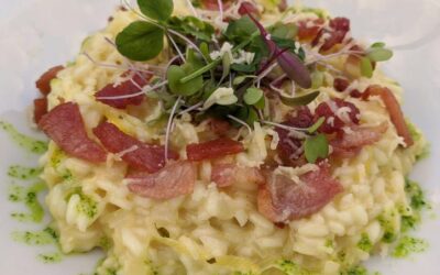 Cahill’s Smoked Cheddar with Crispy Bacon and Leek Risotto